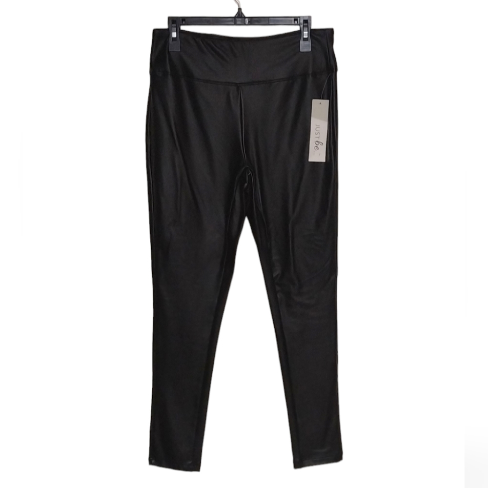 NWT JUST BE faux leather black leggings size large